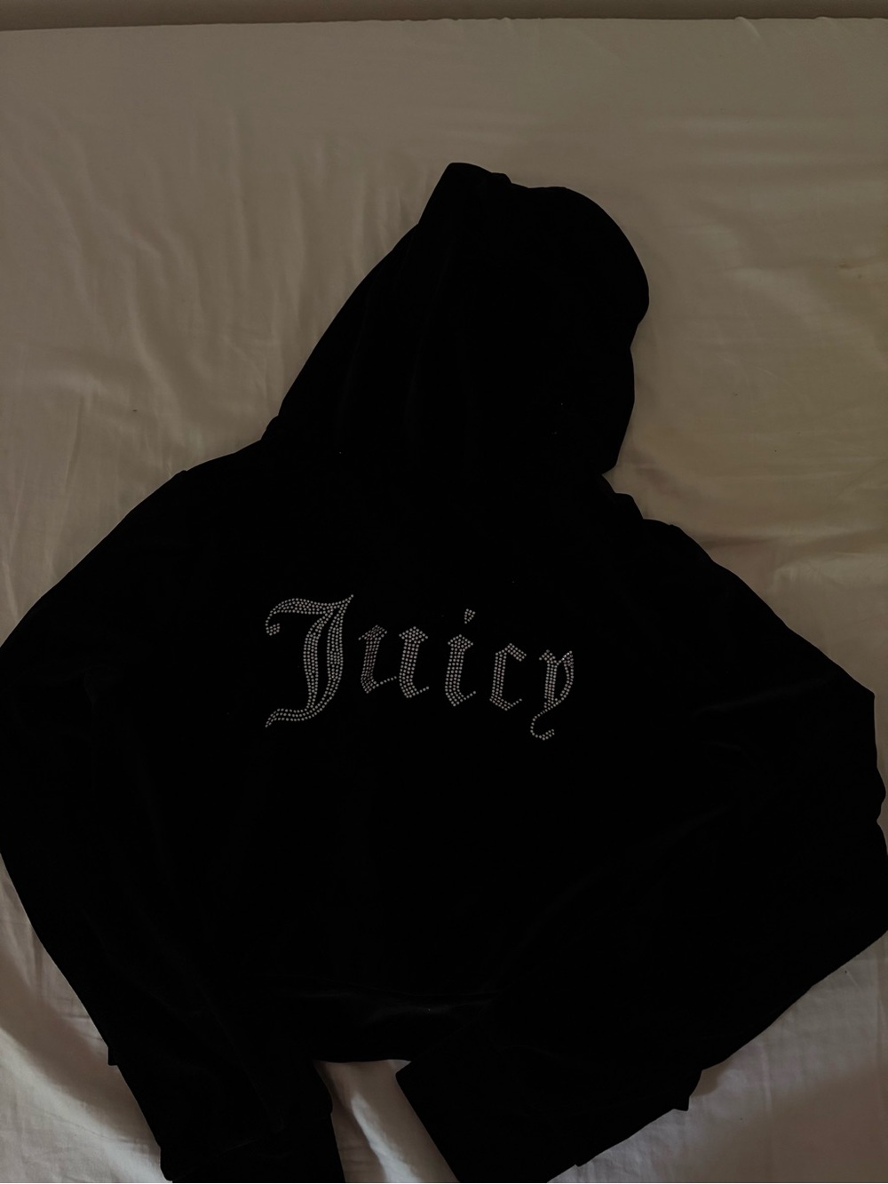 Juicy Couture Velvet Black Rhinestone Logo Hoodie